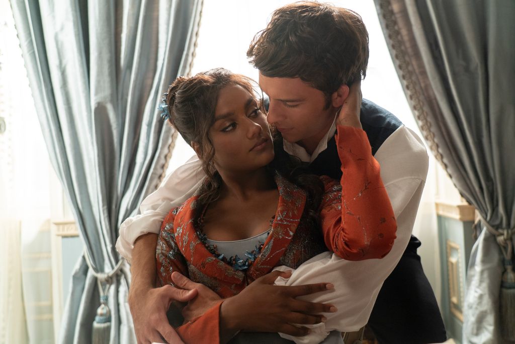 Simone Ashley as Kate Sharma, Jonathan Bailey as Anthony Bridgerton in Bridgerton series 3