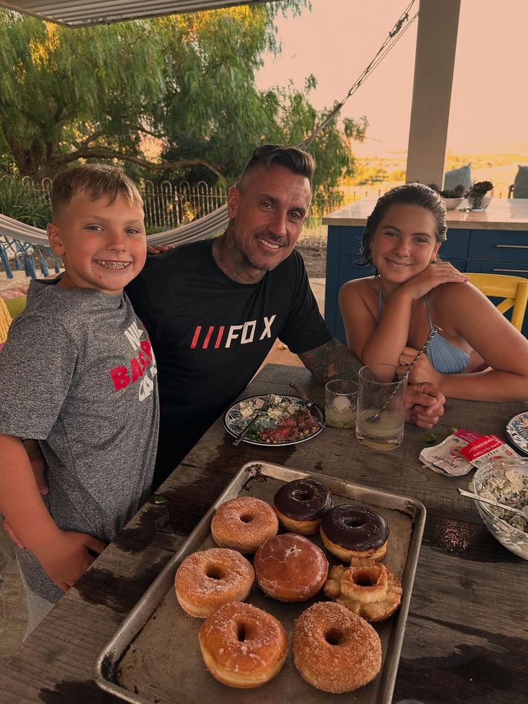 Pink and Carey Hart's two children Willow and Jameson at home with their dad on his birthday 