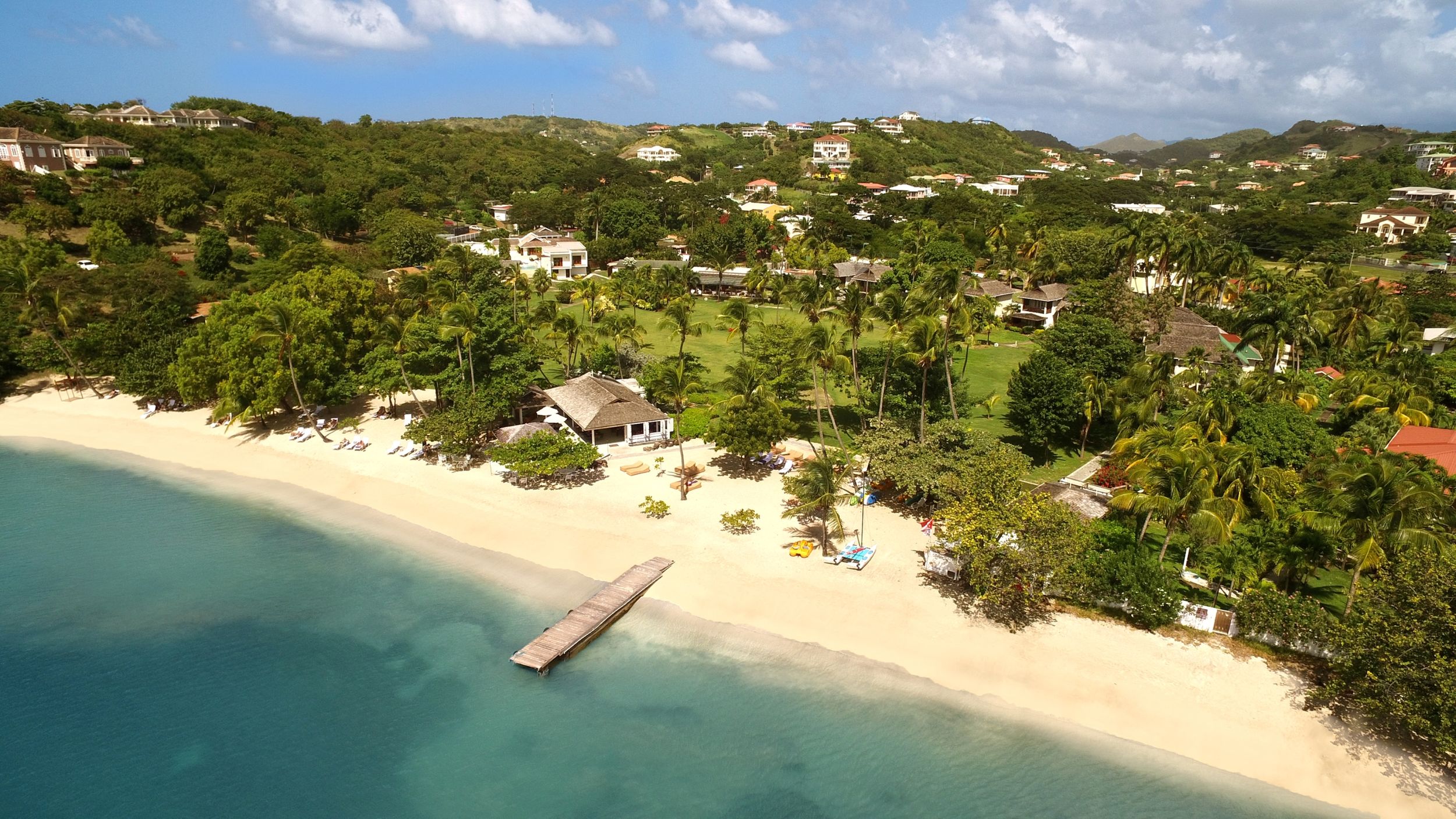 aerial shot of beachfront in Grenada