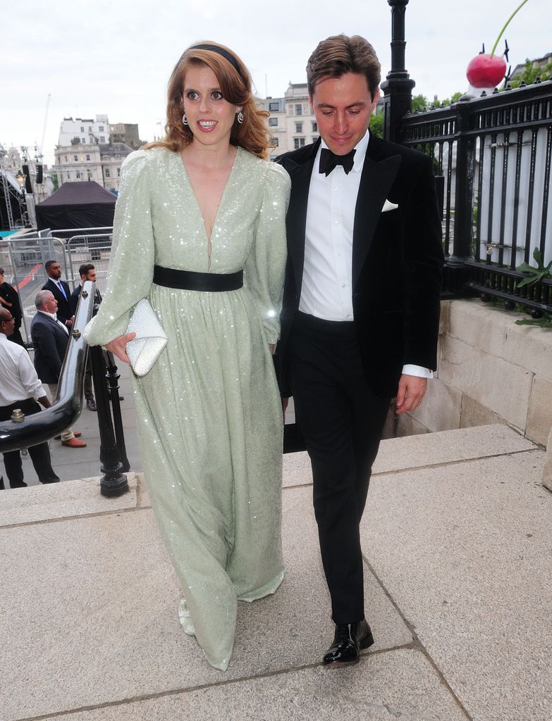 Princess Beatrice in a green dress outside with Edoardo Mapelli Mozzi