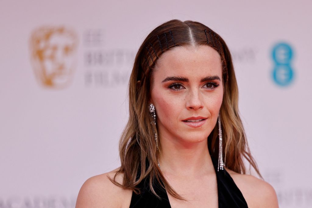 British actress Emma Watson poses on the red carpet upon arrival at the BAFTA British Academy Film Awards at the Royal Albert Hall, in London, on March 13, 2022