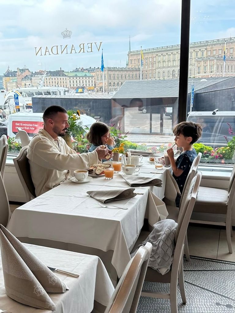 Ricky Martin and his kids Renn and Lucia photographed during breakfast at a restaurant in Stockholm, shared on Instagram