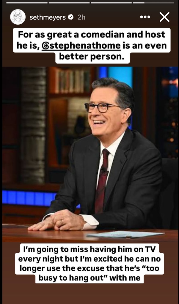 Seth Meyers' post about Stephen Colbert