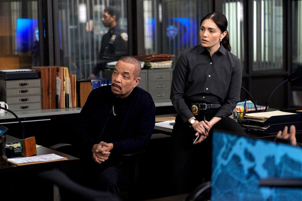 Ice T as Sgt. Odafin "Fin" Tutuola, Juliana Aidén Martinez as Det. Kate Silva in Law & Order: SVU