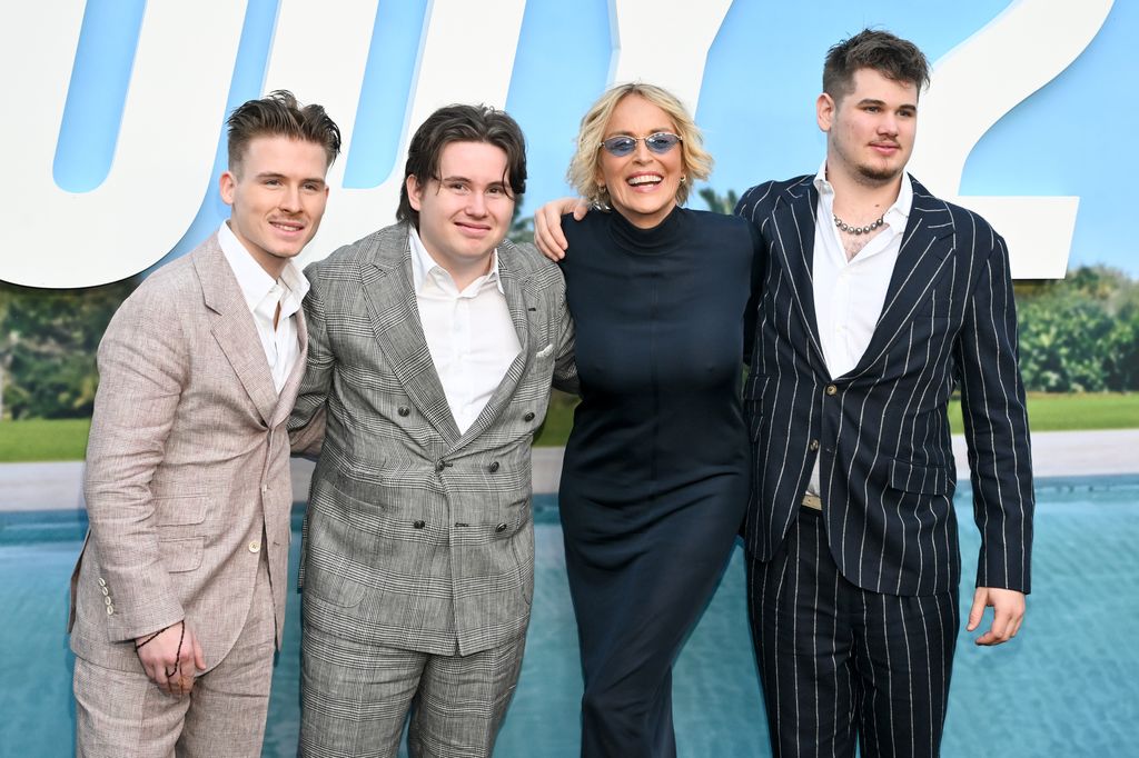Roan Joseph Bronstein, Quinn Kelly Stone, Sharon Stone, Laird Vonne Stone at Universal Pictures' "Nobody 2" Los Angeles Premiere held at the TCL Chinese Theatre on August 11, 2025 in Los Angeles, California