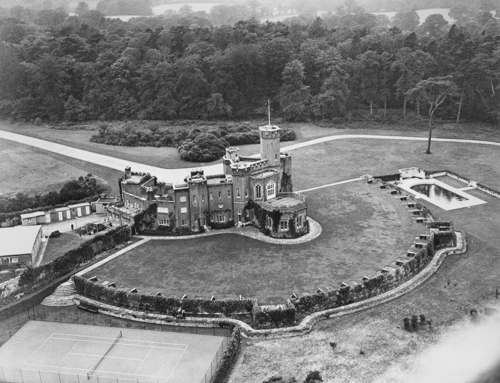 An aerial view of Fort Belvedere black and white photo