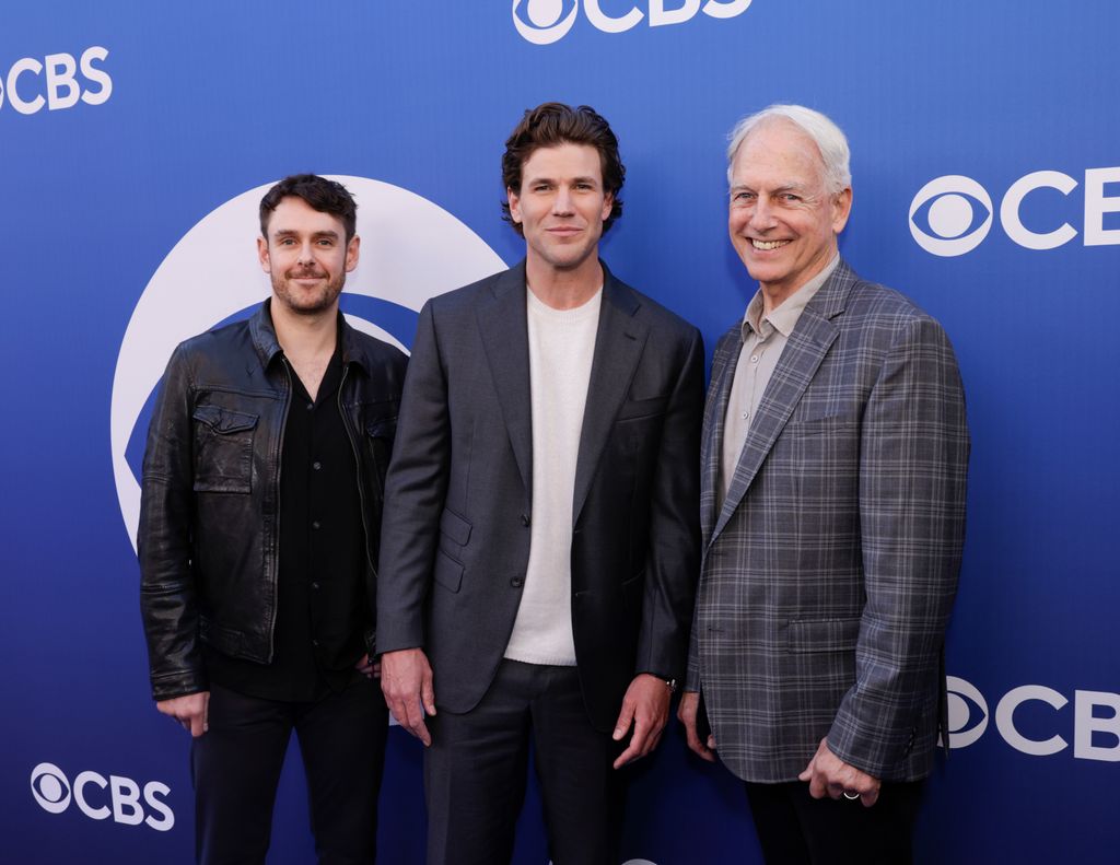 Executive Producer Sean Harmon, Austin Stowell and Executive Producer Mark Harmon from 'NCIS: Origins' attend the CBS New Fall Schedule Celebration event
