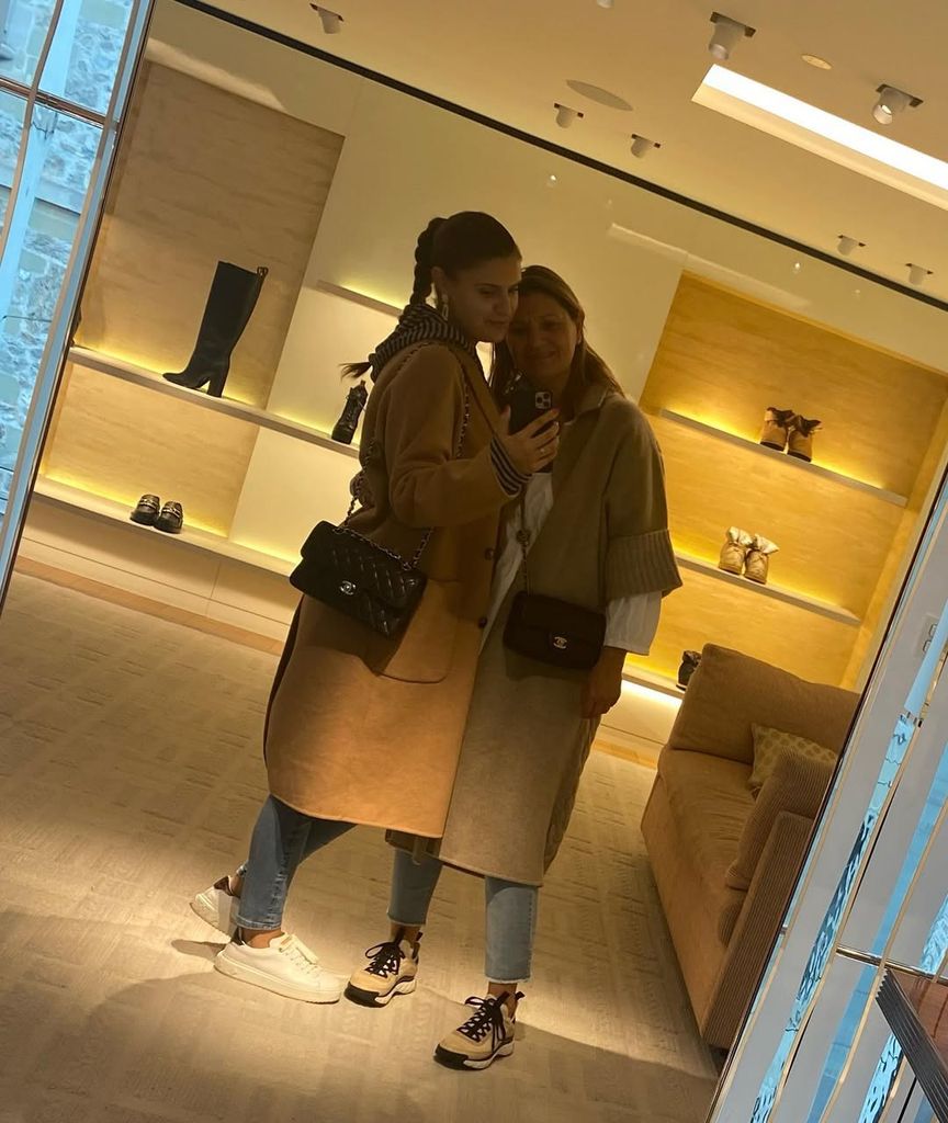 Johanna and Marie-Anne Thiébaud take a mirror selfie inside a shoe store, shared on Instagram
