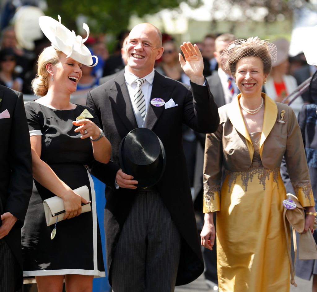 Zara, Mike and Anne laughing at Royal Ascot