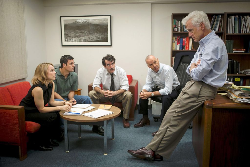 Spotlight has a stacked cast including Rachel McAdams, Mark Ruffalo, Brian D'arcy James, Michael Keaton and John Slattery 