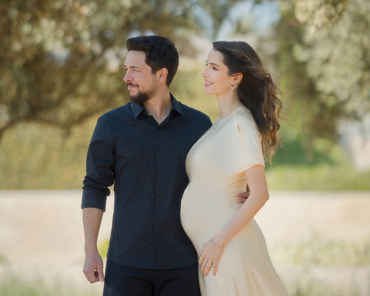In this handout photo provided by the Royal Jordanian Court, and released on June 28, 2024, Crown Prince Prince Hussein of Jordan appears with his wife Princess Rajwa of Jordan on the occasion of the birthday of Prince Al Hussein in Amman, Jordan. 