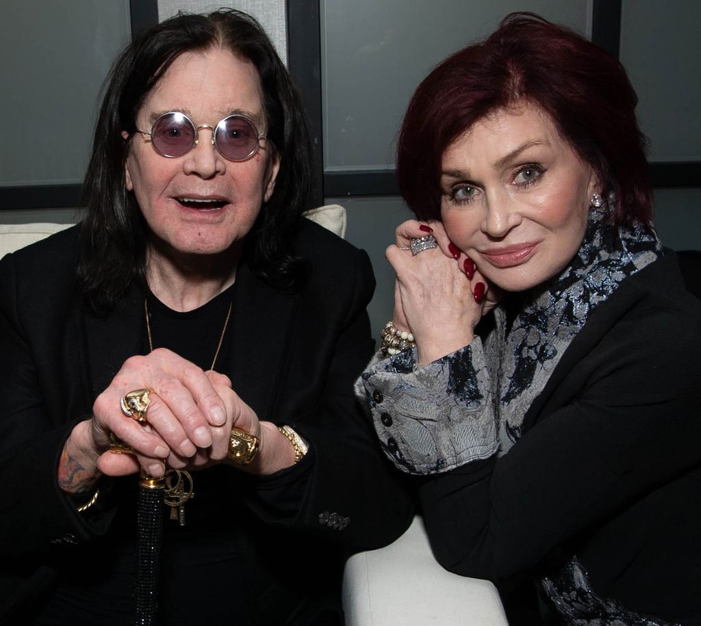 ozzy osbourne with cane and sharon osbourne