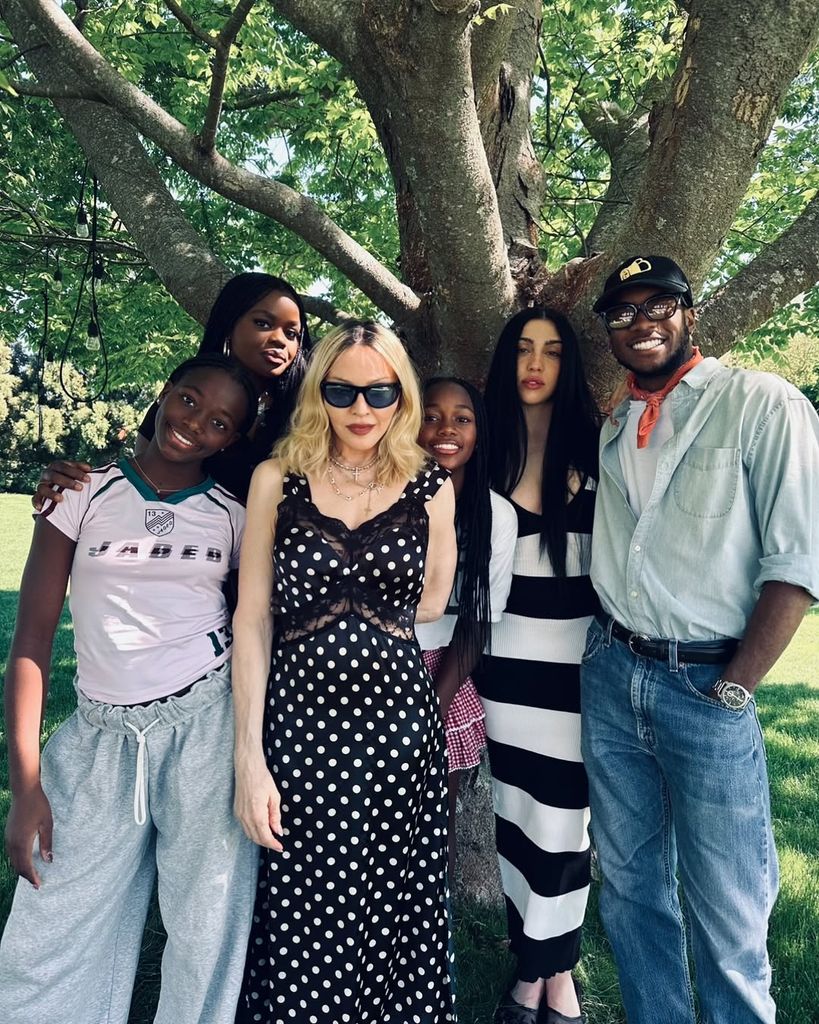 Madonna, Lourdes Leon, Mercy James, David Banda, Stella and Estere pose for a photo on Mother's Day, shared on Instagram
