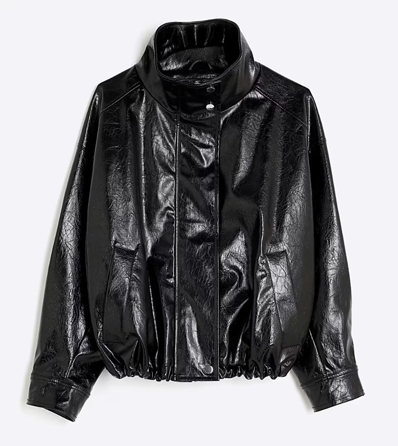 River Island Black Faux Leather Funnel Neck Jacket