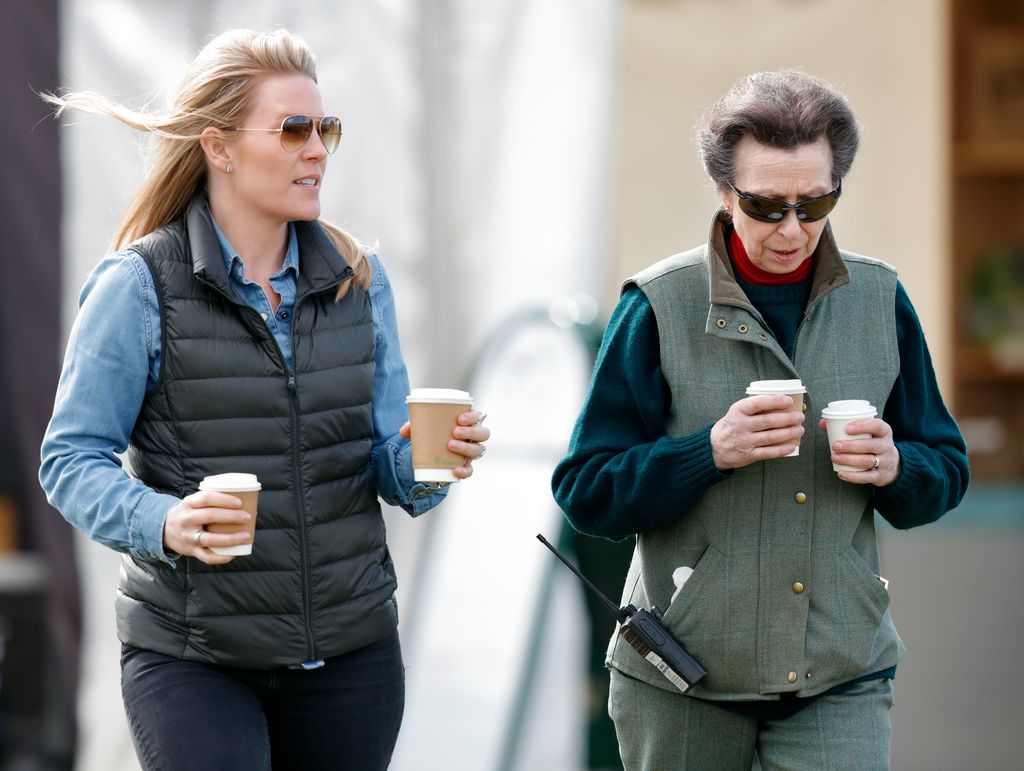 Autumn and Anne holding coffees at Gatcombe Horse Trials 2018