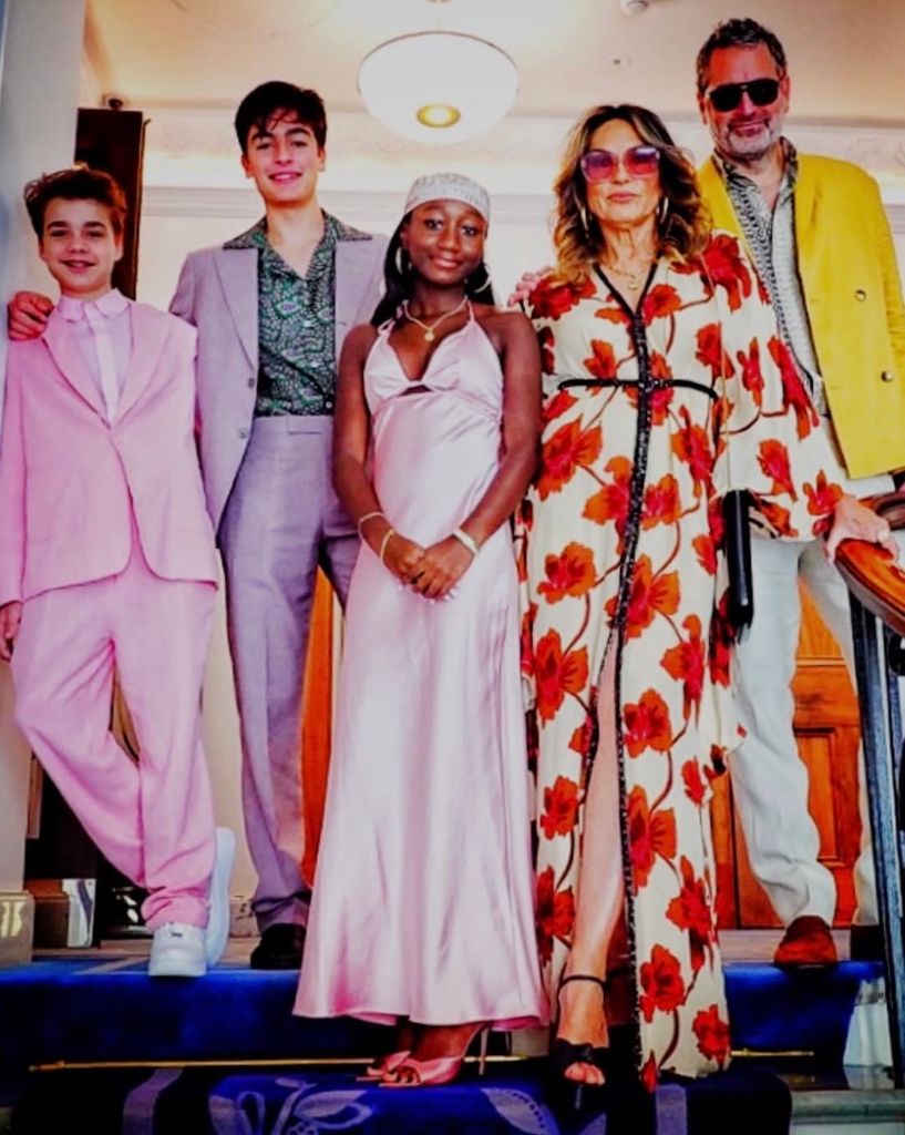 Mariska Hargitay, Peter Hermann and their three kids pose for a photo at a wedding in London, shared on Instagram