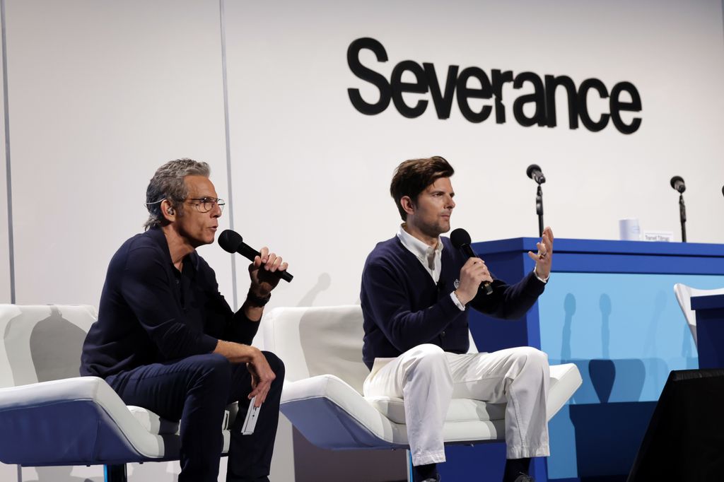Ben Stiller and Adam Scott attend the Live 'Severance' Podcast taping with Ben Stiller and Adam Scott at NeueHouse Hollywood on August 16, 2025 in Hollywood, California