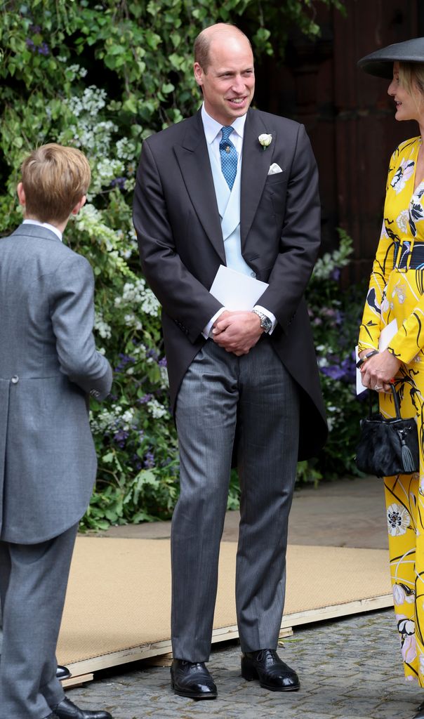 Prince William, Prince of Wales smiles after the wedding ceremony of Hugh Grosvenor, Duke of Westminster and Olivia Grosvenor, 