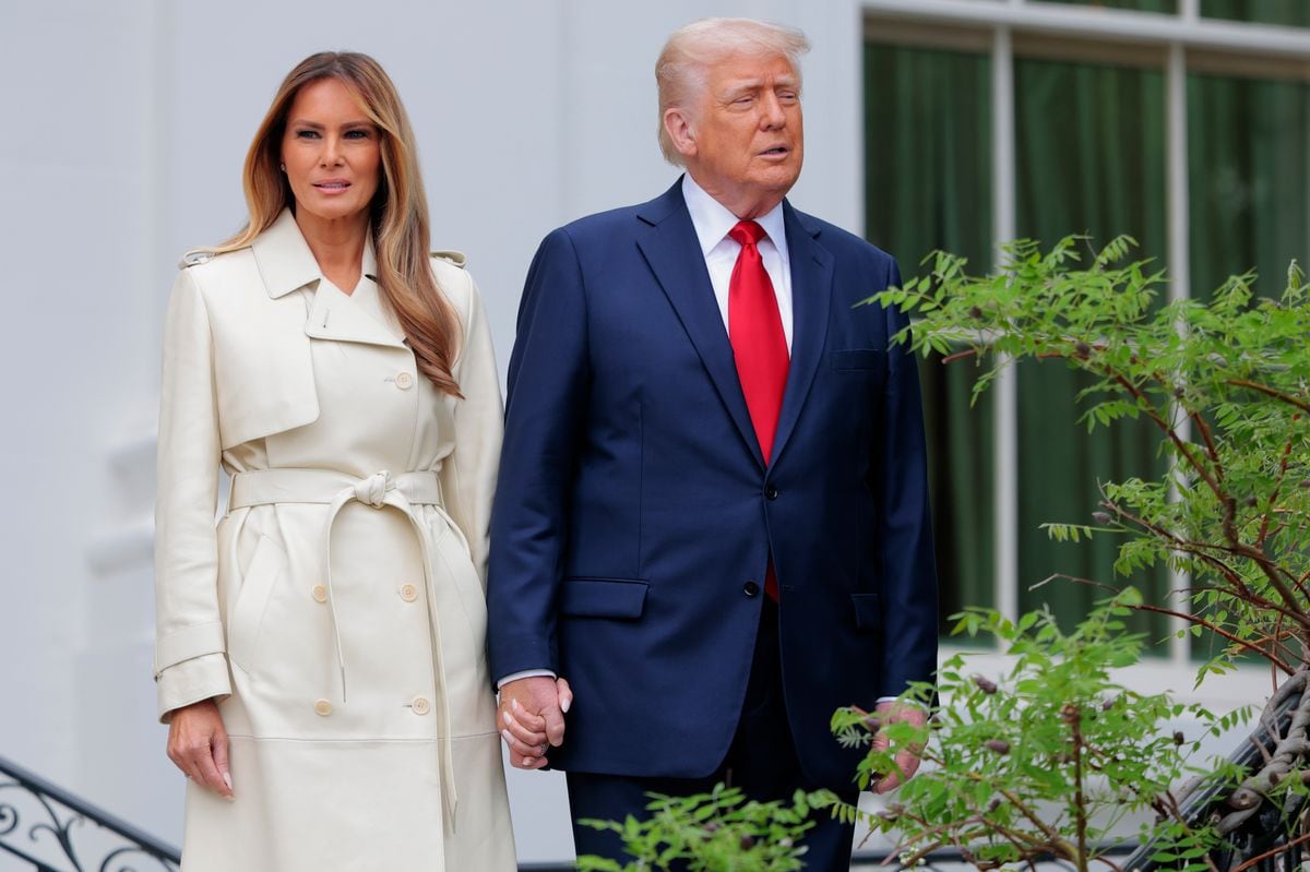 Melania and Donald Trump decorate the White House with Mar-a-Lago umbrellas after controversial Rose Garden makeover