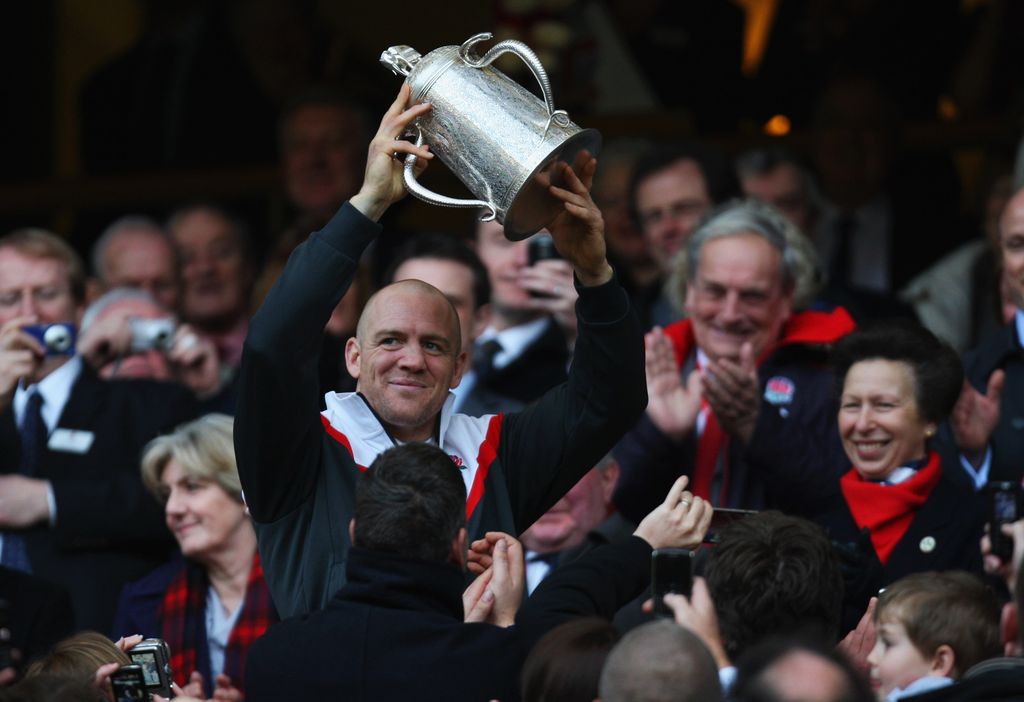 Mike Tindall of England receives the Calcutta Cup from Princess Anne, Princess Royal after victory during the RBS 6 Nations Championship match