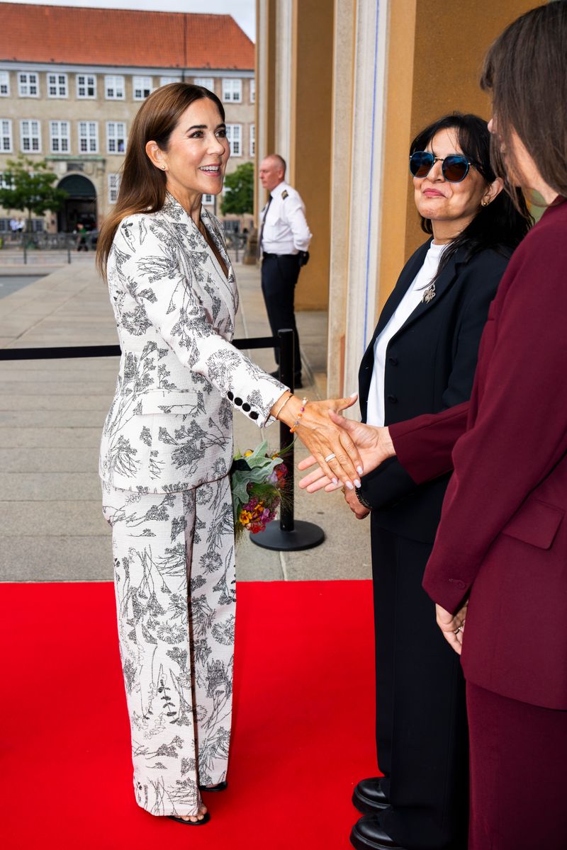 COPENHAGEN, DENMARK - AUGUST 22: Queen Mary of Denmark attends the Bharti Kher - Mythologies exhibition opening at Thorvaldsens Museum on August 22, 2025 in Copenhagen, Denmark. (Photo by Martin Sylvest Andersen/Getty Images)