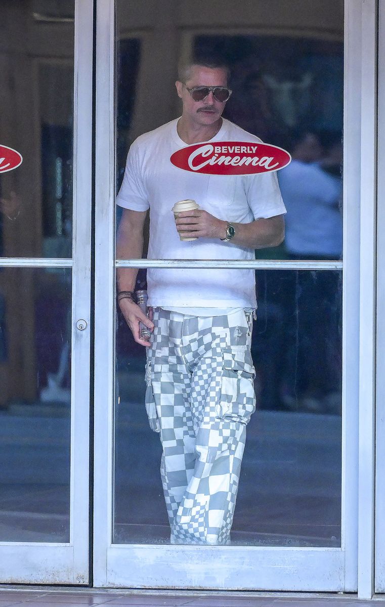 Brad Pitt is spotted recording scenes for the upcoming sequel to 'Once Upon a Time in Hollywood 2' at the Beverly Cinema. 