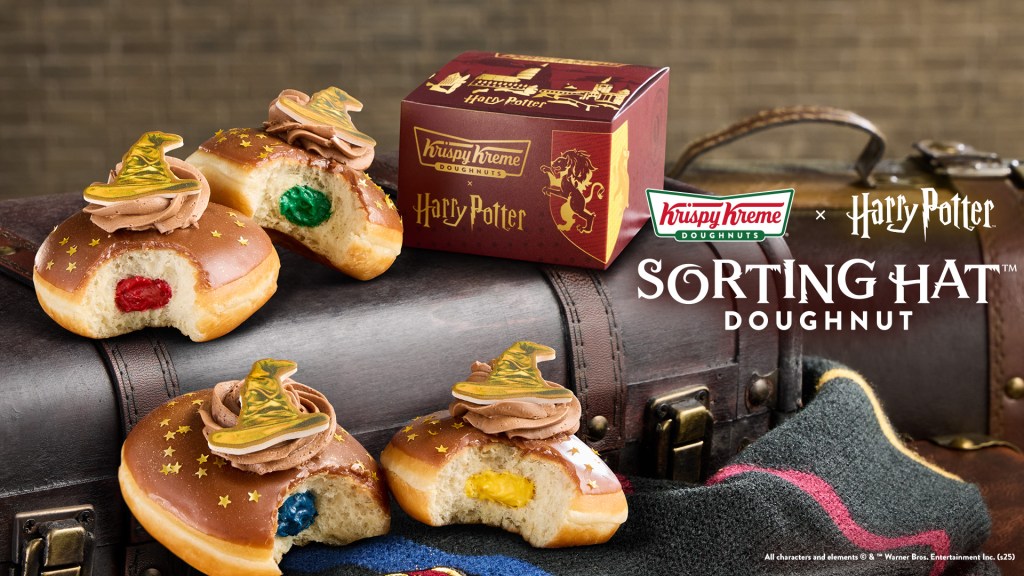 Witches or wizards looking for a sweet reveal can also experience a one-of-a-kind doughnut celebrating the Hogwarts houses: the new specialty Sorting Hat™ Doughnut (Krispy Kreme)