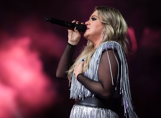 Kelly Clarkson sings at the U.S. Open tennis tournament opening ceremony.