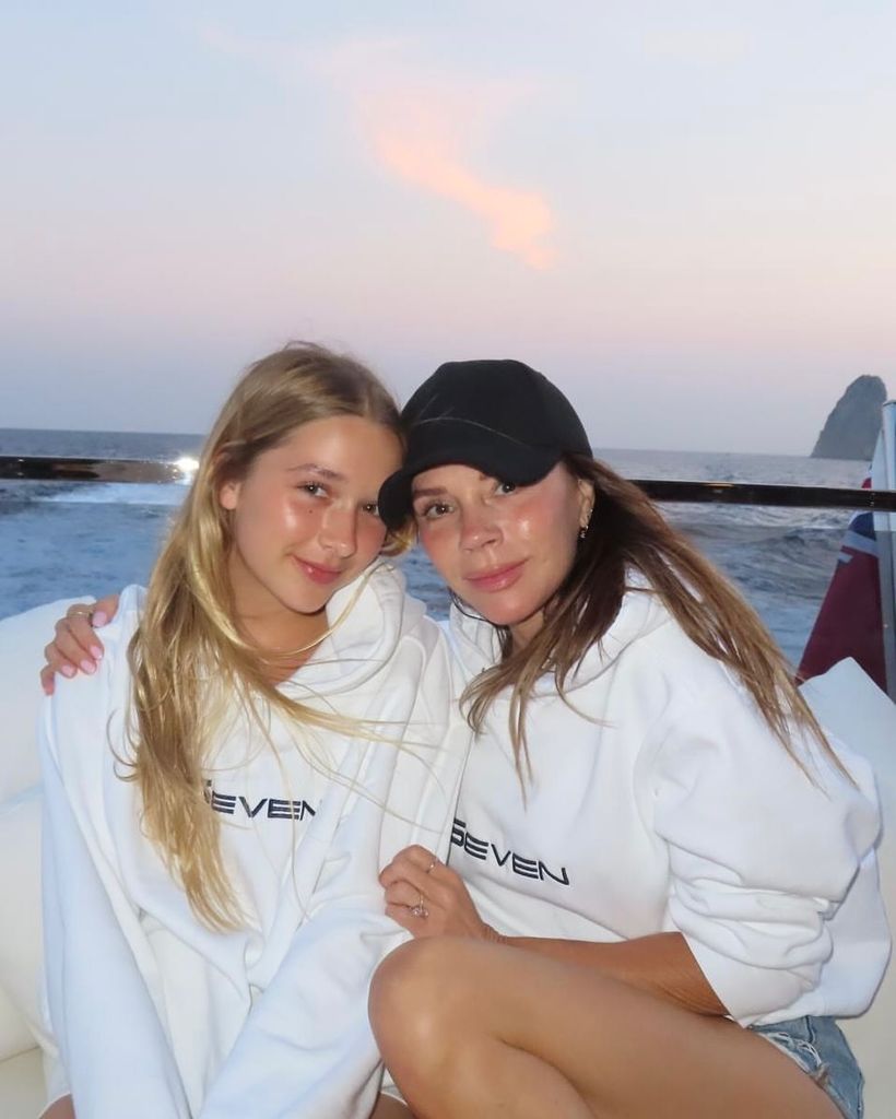 harper beckham victoria beckham boat wearing white sweaters