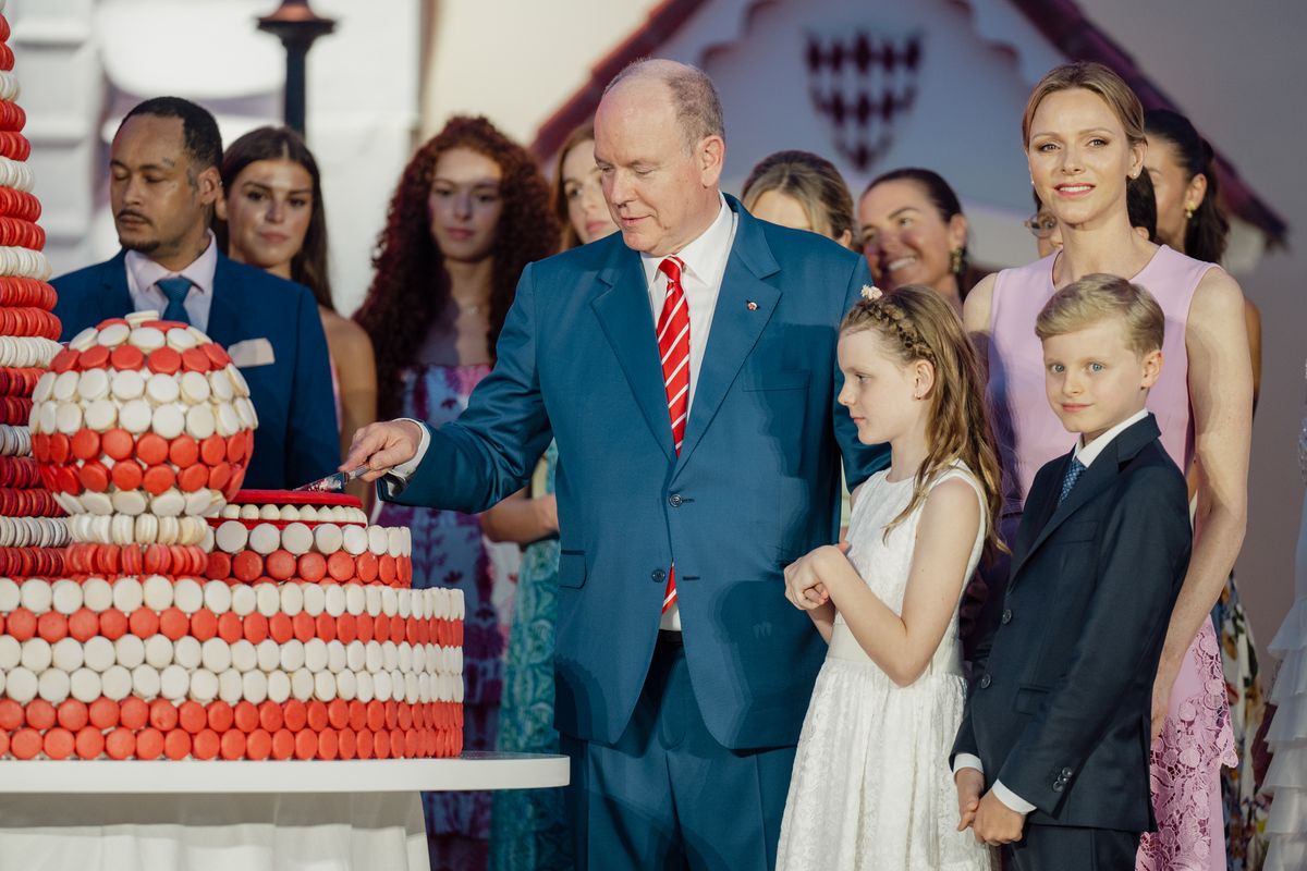 MONACO, MONACO - JULY 19: (EDITOR'S NOTE : NO TABLOIDS WEB & PRINT, NO DAILY MAIL, NO DAILY MAIL GROUP, NO BILD, NO CHI, NO VOICI, NO CLOSER) Prince Albert II of Monaco, Princess Gabriella of Monaco, Prince Jacques of Monaco and Princess Charlene of Monaco attend the celebration of Prince Albert's 20 years on the throne on July 19, 2025 in Monaco, Monaco. (Photo by Stephane Cardinale - Corbis/Corbis via Getty Images)