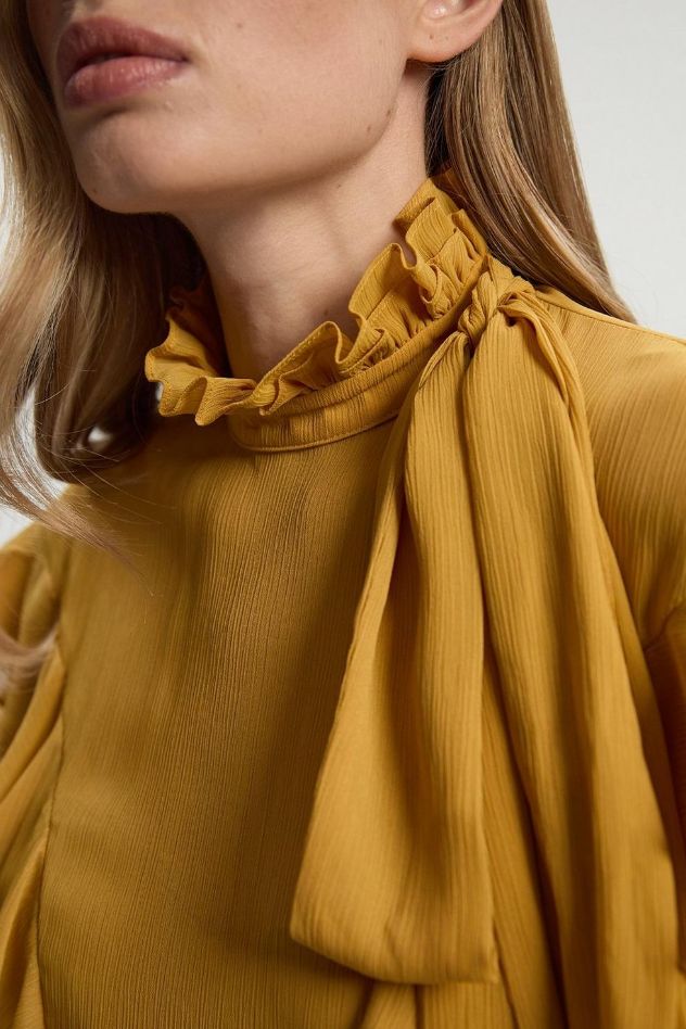 Karen Millen Georgette Ruffle Woven Pussy Bow Blouse