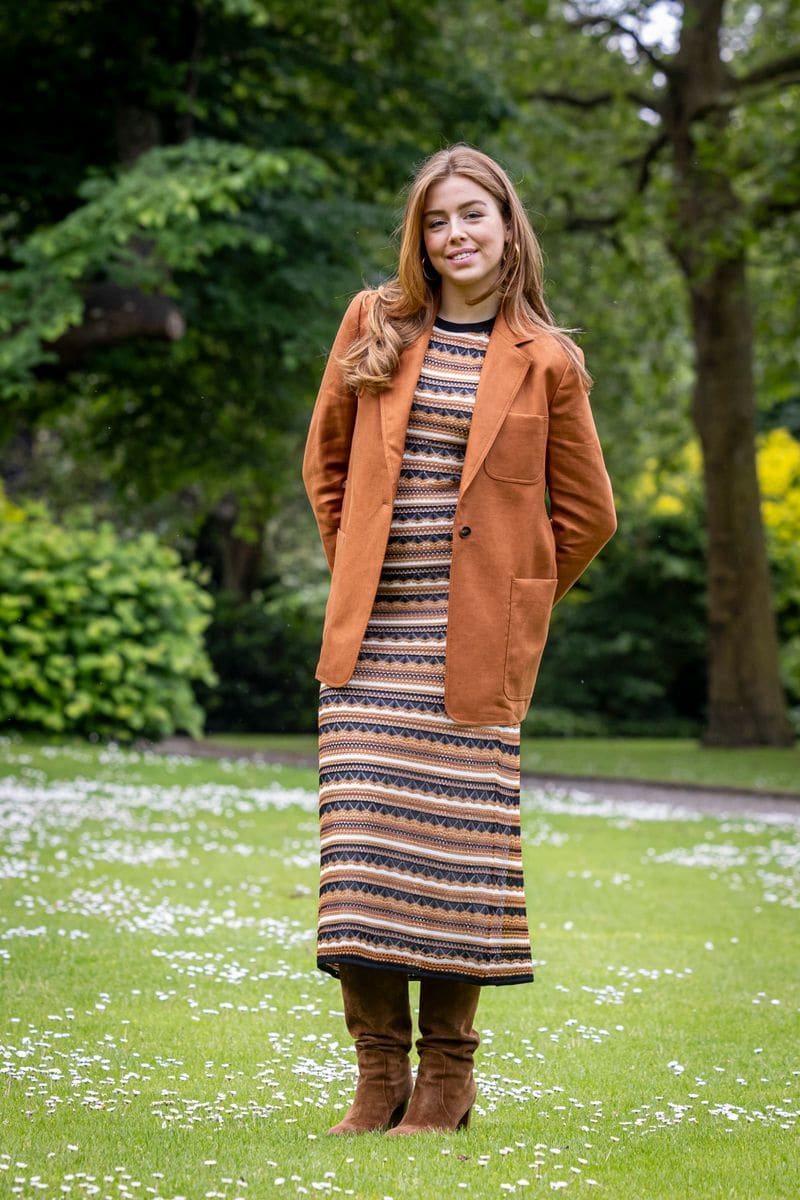 Princess Amalia of The Netherlands poses for the media during a photo shoot at Royal residence Huis ten Bosch Palace on June 7, 2024 in The Hague, Netherlands
