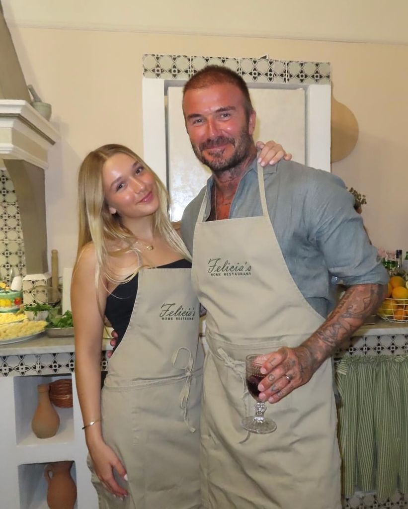 harper beckham hugging dad david beckham in apron