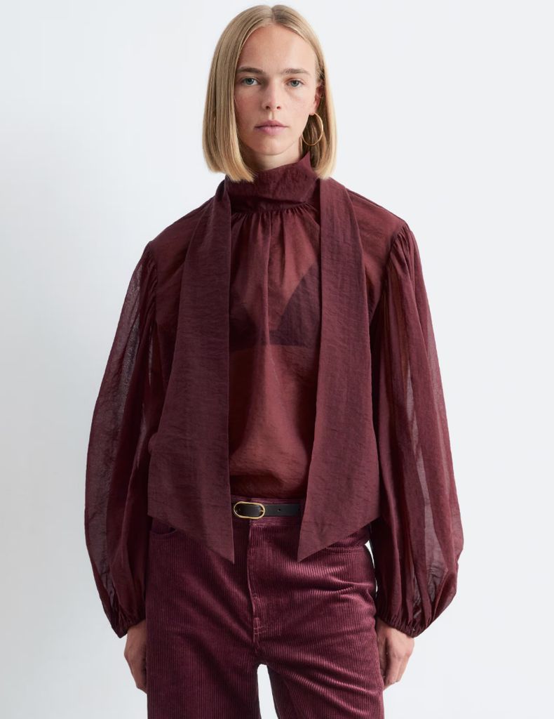 & other stories Puff-Sleeve Tie-Neck Blouse