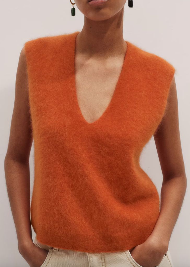 ME+EM Cashmere Knit Vest in Paprika Orange