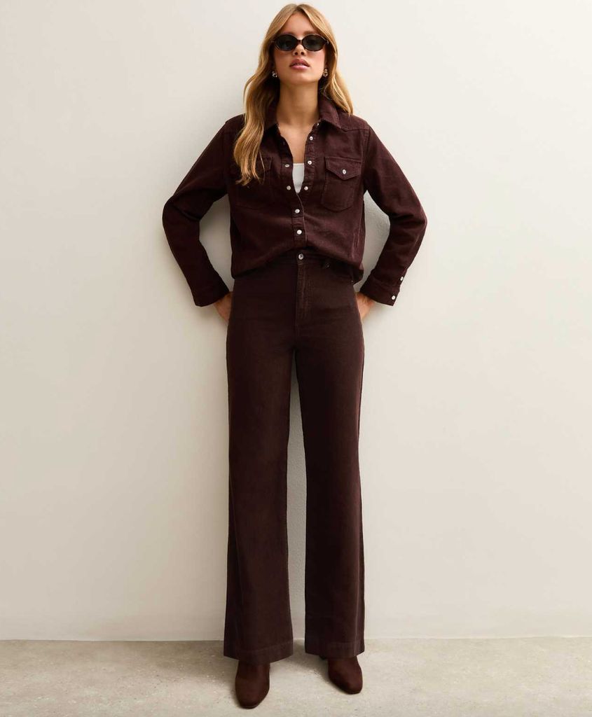 New Look Brown Cotton Corduroy Wide Leg Trousers