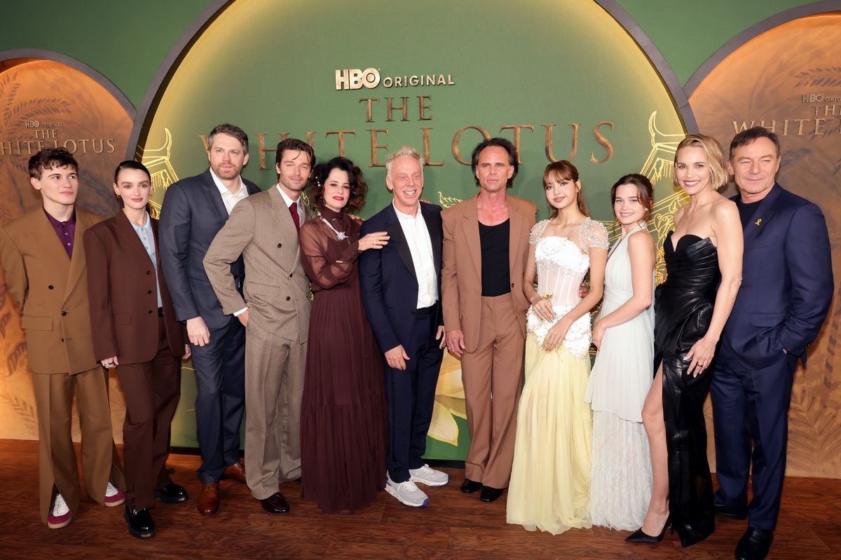 Sam Nivola, Charlotte Le Bon, David Bernad, Patrick Schwarzenegger, Parker Posey, Mike White, Walton Goggins, Lisa, Sarah Catherine Hook, Leslie Bibb and Jason Isaacs attend the Los Angeles Premiere of HBO Original Series "The White Lotus" 