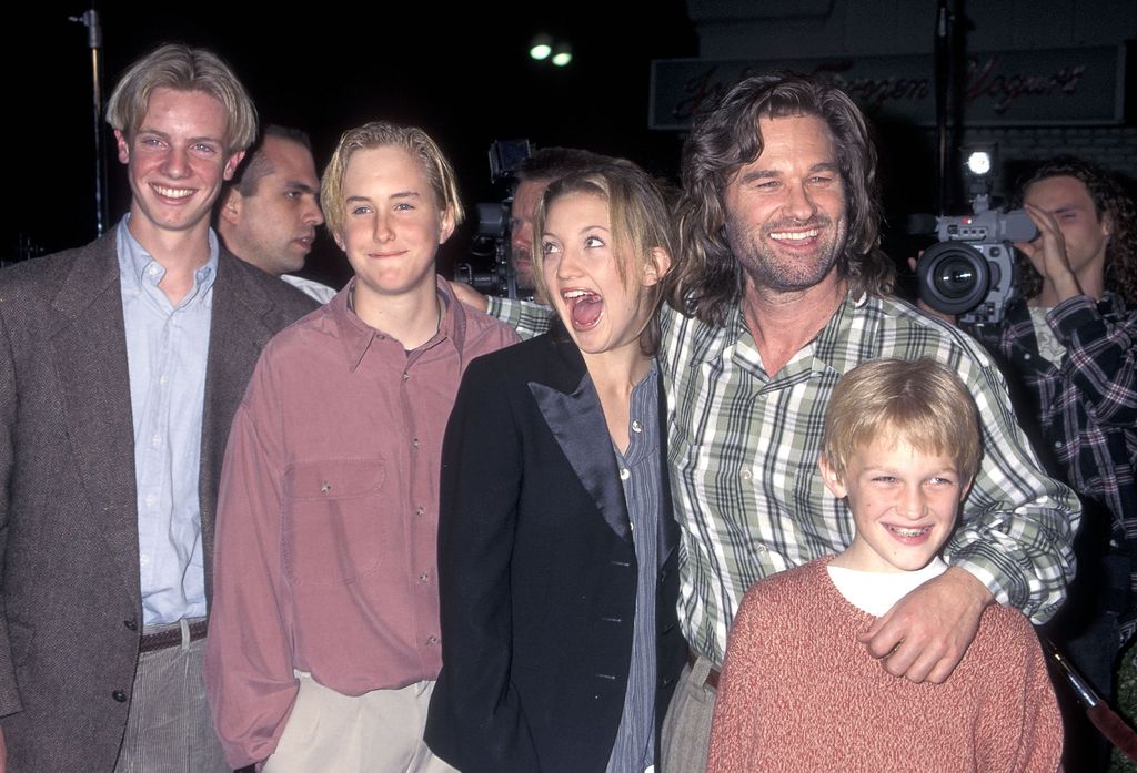 Actor Kurt Russell, son Boston Russell, step-daughter Kate Hudson and son Wyatt Russell attend the "Executive Decision" Westwood Premiere on March 11, 1996 at Mann Village Theatre in Westwood, California