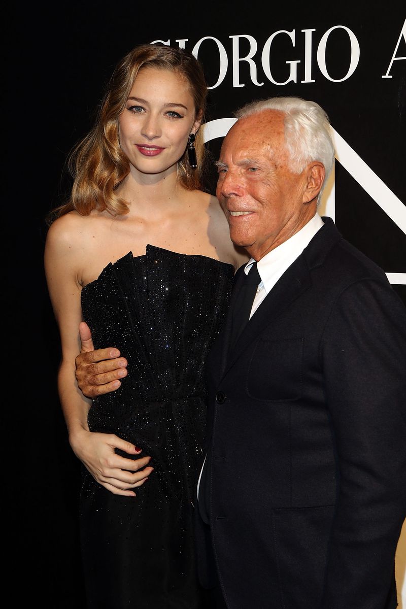 PARIS, FRANCE - JANUARY 21:  Beatrice Borromeo and Giorgio Armani attend the Giorgio Armani Prive show as part of Paris Fashion Week Haute Couture Spring/Summer 2014 on January 21, 2014 in Paris, France.  (Photo by Michel Dufour/WireImage)