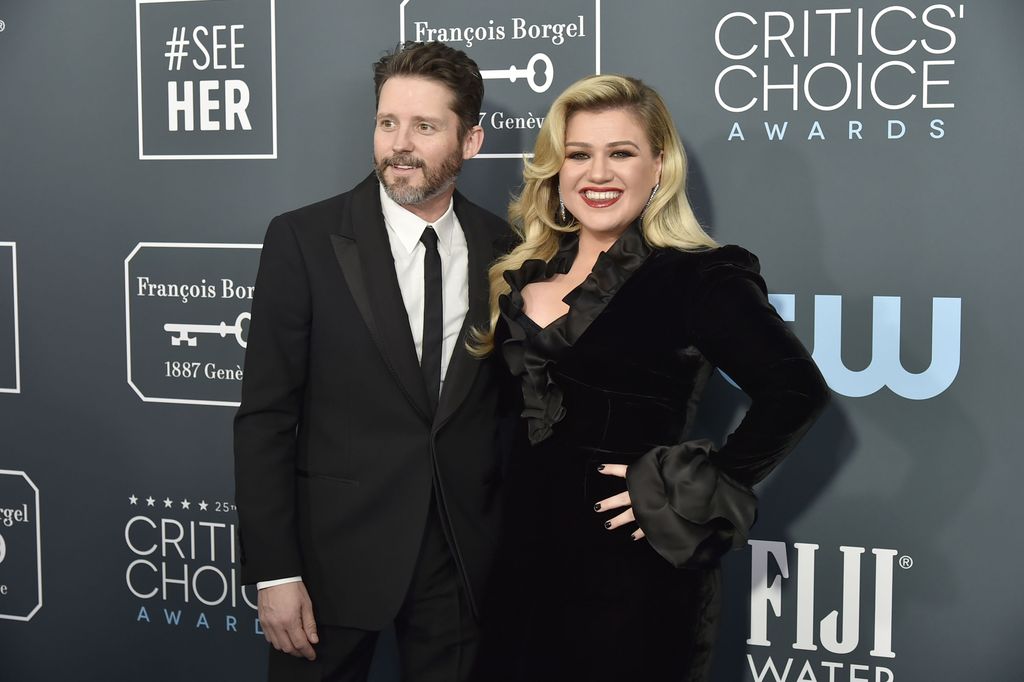 Brandon Blackstock and Kelly Clarkson during the arrivals for the 25th Annual Critics' Choice Awards at Barker Hangar