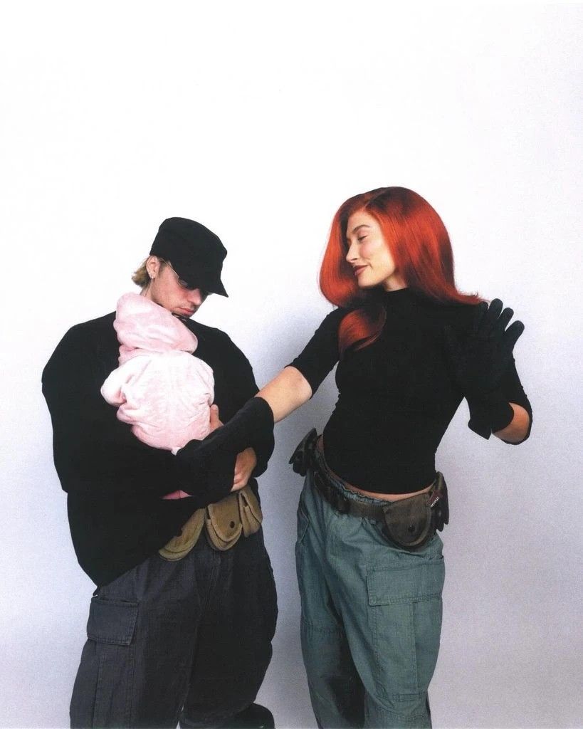 justin and hailey bieber on halloween holding baby jack