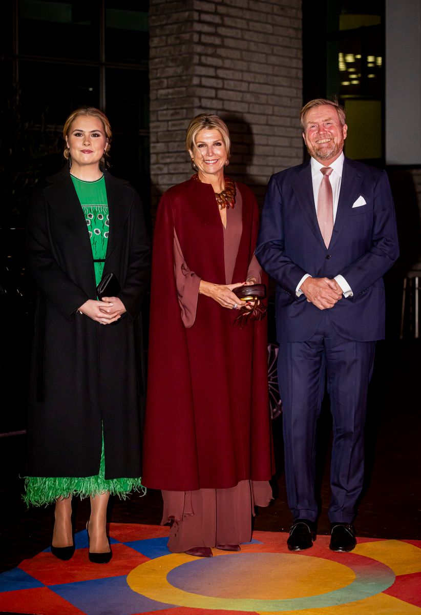 AMSTERDAM, NETHERLANDS - OCTOBER 27: King Willem-Alexander of The Netherlands, Queen Maxima of The Netherlands and Princess Amalia of The Netherlands attend the concert to celebrate the 750th year of official existence at the Museumplein on October 27, 2025 in Amsterdam, Netherlands. (Photo by Patrick van Katwijk/Getty Images)