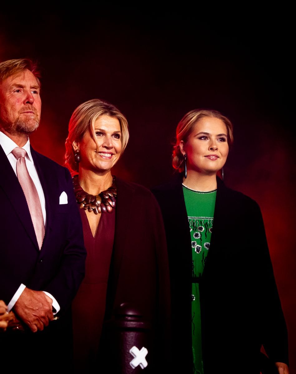 AMSTERDAM, NETHERLANDS - OCTOBER 27: King Willem-Alexander of The Netherlands, Queen Maxima of The Netherlands and Princess Amalia of The Netherlands attend the concert to celebrate the 750th year of official existence at the Museumplein on October 27, 2025 in Amsterdam, Netherlands. (Photo by Patrick van Katwijk/Getty Images)