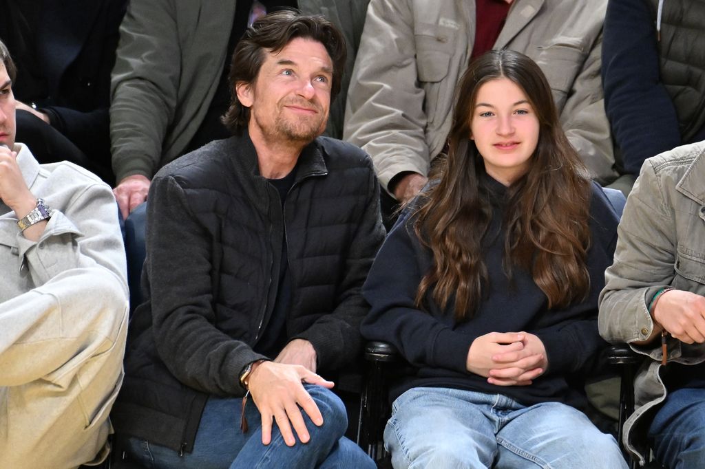 Jason Bateman and Francesca Nora Bateman attend a basketball game between the Los Angeles Lakers and Washington Wizards at Crypto.com Arena on January 21, 2025 in Los Angeles, California