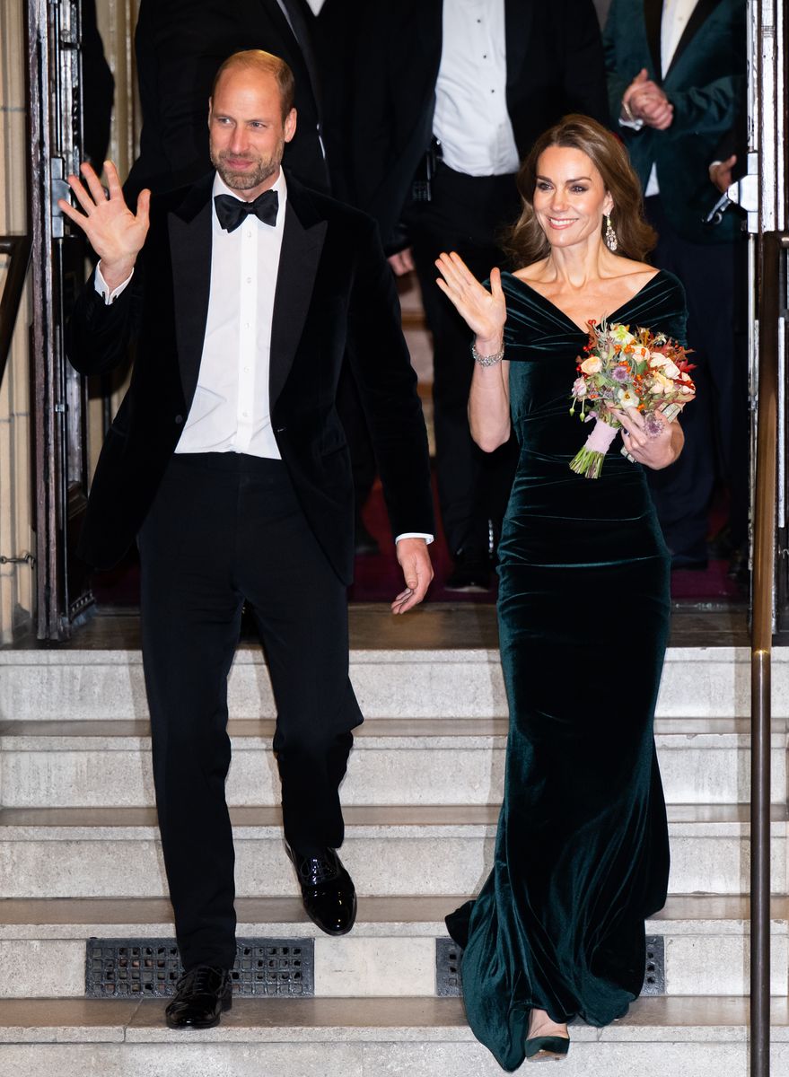 Prince William, Prince of Wales and Catherine, Princess of Wales depart the Royal Variety Performance at Royal Albert Hall 