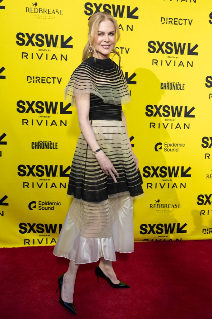 Nicole Kidman on red carpet in striped layer dress