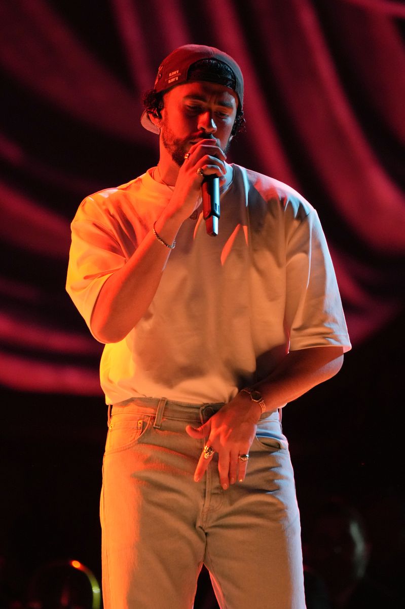 Bad Bunny performs onstage during the 65th GRAMMY Awards.