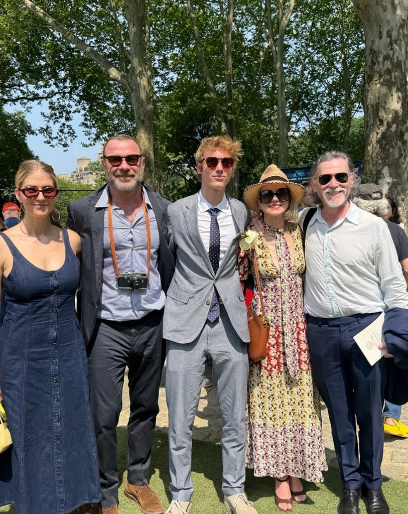 Photo shared by Liev Schreiber of his son Sasha's high school graduation featuring his wife Taylor Niesen, Naomi Watts, and her husband Billy Crudup