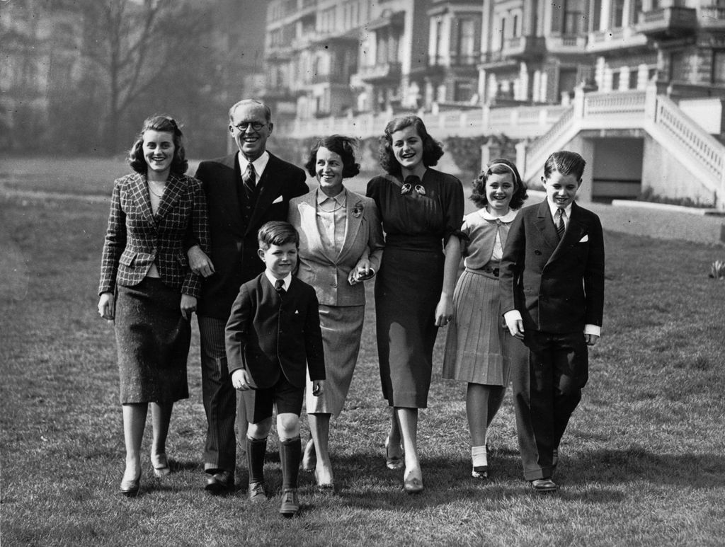 American Ambassador Joseph Patrick Kennedy (2L) with his wife and five of their nine children in London. Left to right: Kathleen, Edward, wife Rose, Patricia, Jean, and Robert in 1938