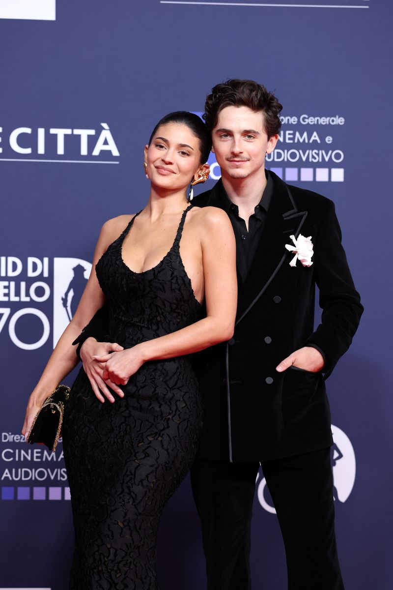 Kylie Jenner and Timothe Chalamet on the red carpet during the 70th David Di Donatello 